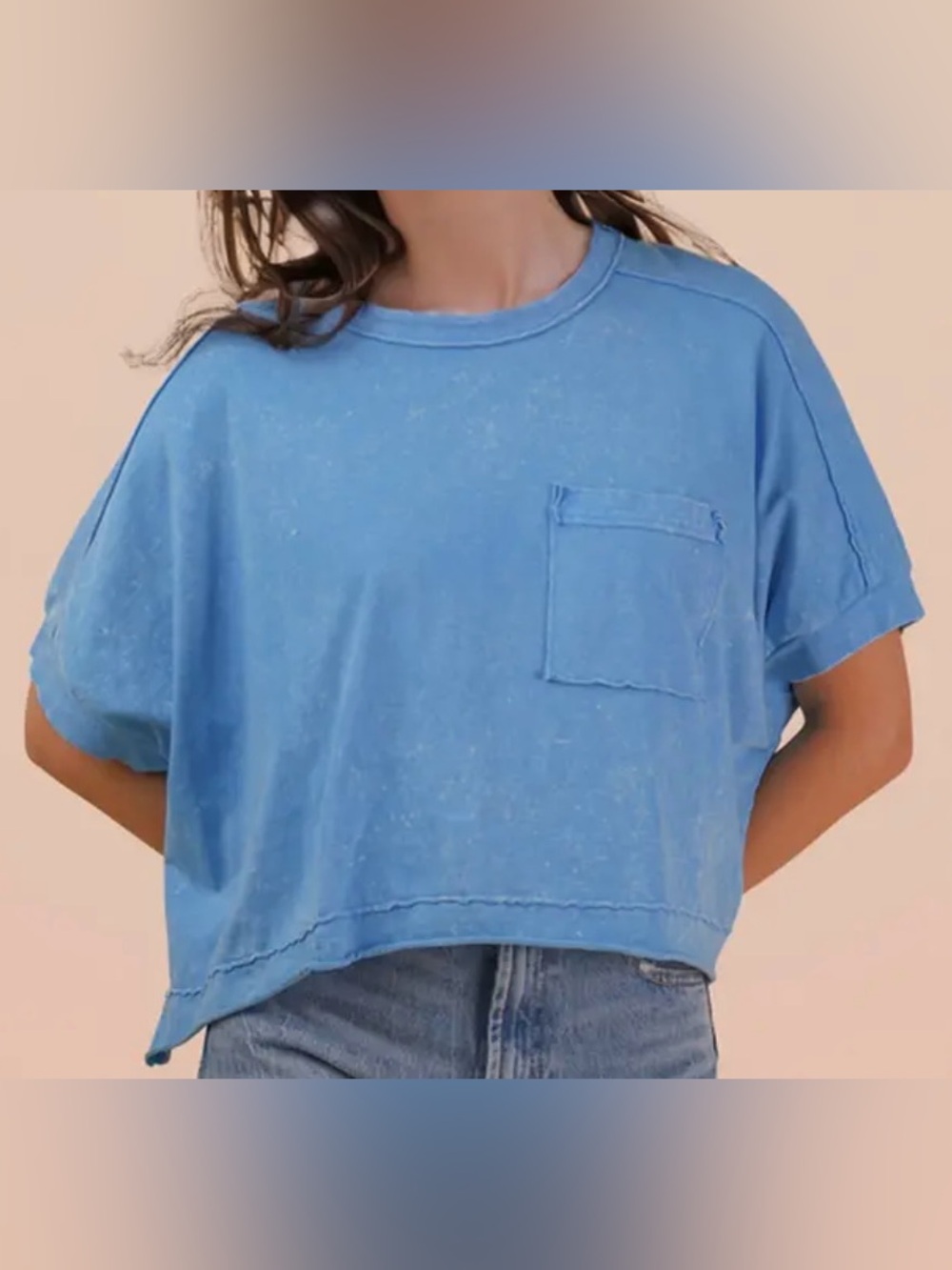 NWOT Zenana Relaxed Boxy Blue Pocket Tee - Women's Top